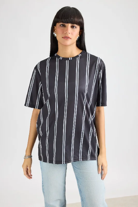 Printed Women's T-Shirt - Black/White Stripes