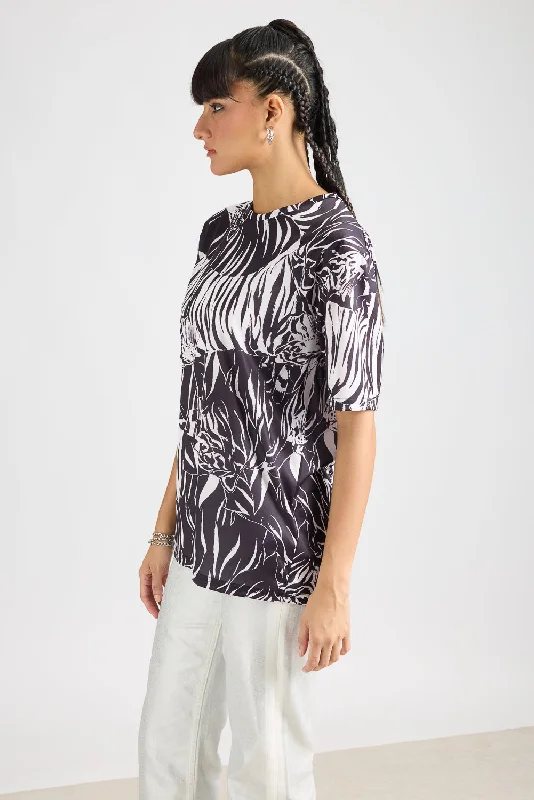 Printed Women's T-Shirt - Tropical Black/White