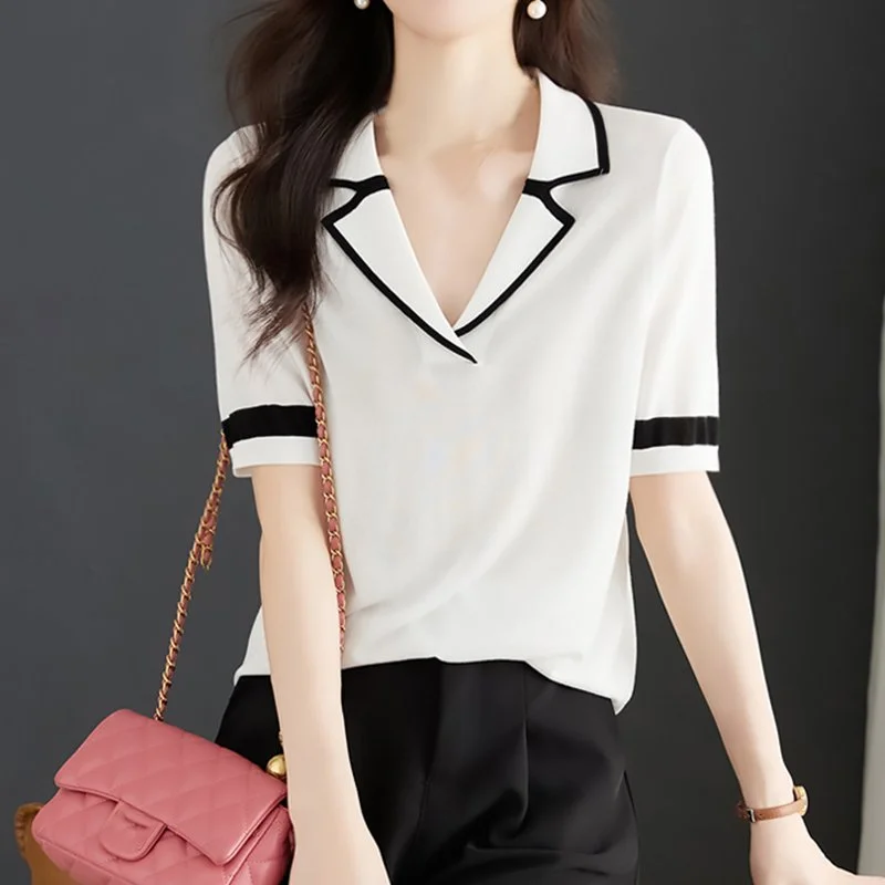 Casual Knitted Short Sleeve Shirts & Tops