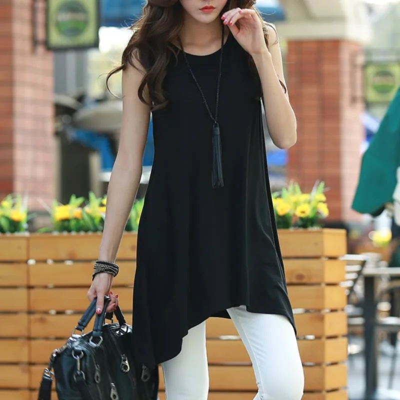 Cotton-Blend Casual Sleeveless Shirts & Tops