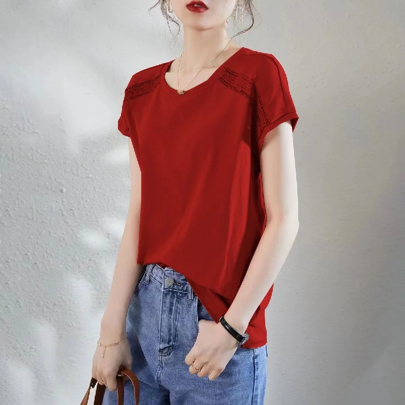 Cotton-Blend Plain Shirts & Tops