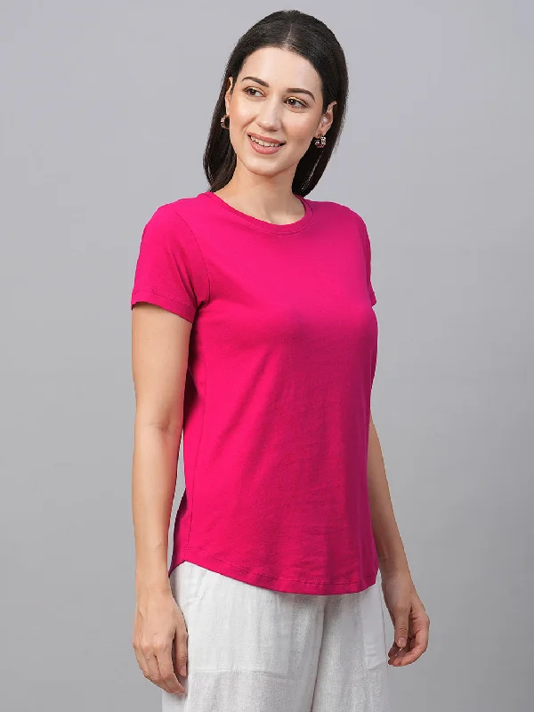 Women's Pink Cotton Regular Fit Tshirt