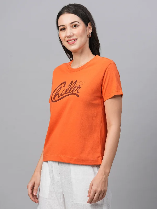 Women's Rust Cotton Regular Fit Tshirts