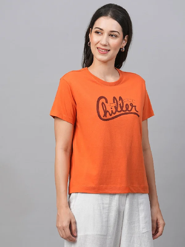 Women's Rust Cotton Regular Fit Tshirts