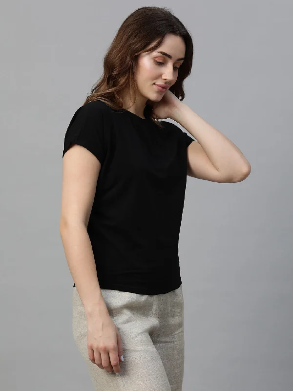 Women's Black Cotton Bamboo Elastane Regular Fit Tshirt