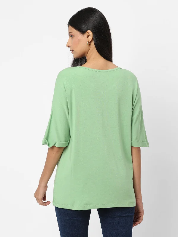 Womens Green Cotton Bamboo Elastane Loose Fit Tshirt