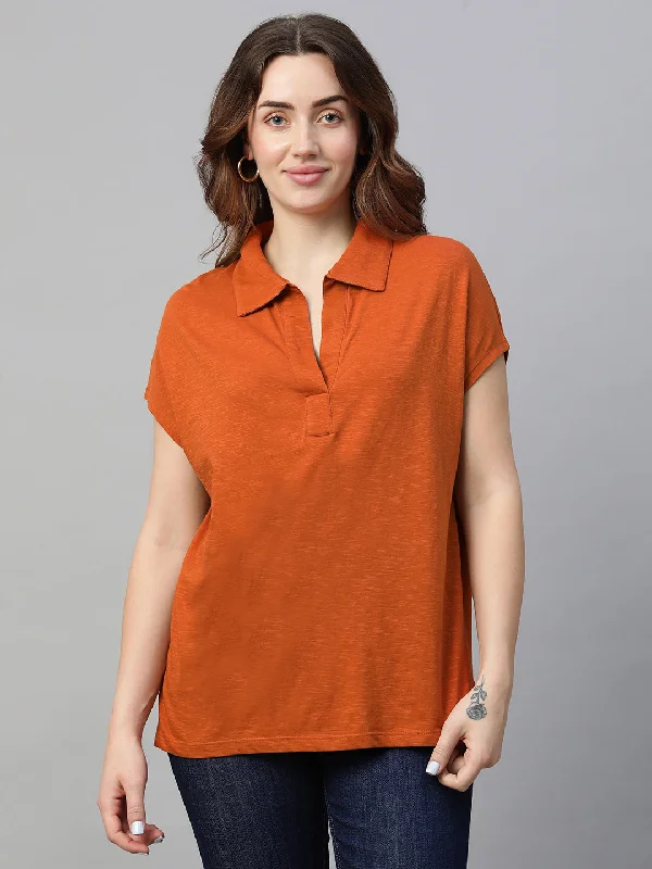 Women's Rust Cotton Regular Fit Tshirts