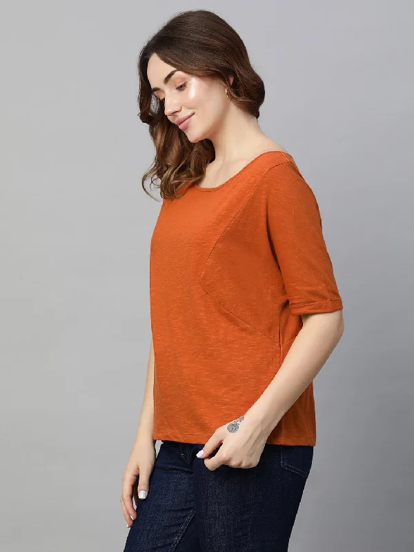 Women's Rust Cotton Regular Fit Tshirt