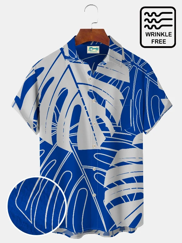 Beach Vacation Tropical Monstera deliciosa Leaf Men's Hawaiian Shirt Free Seersucker Plus Size Aloha Art Shirts