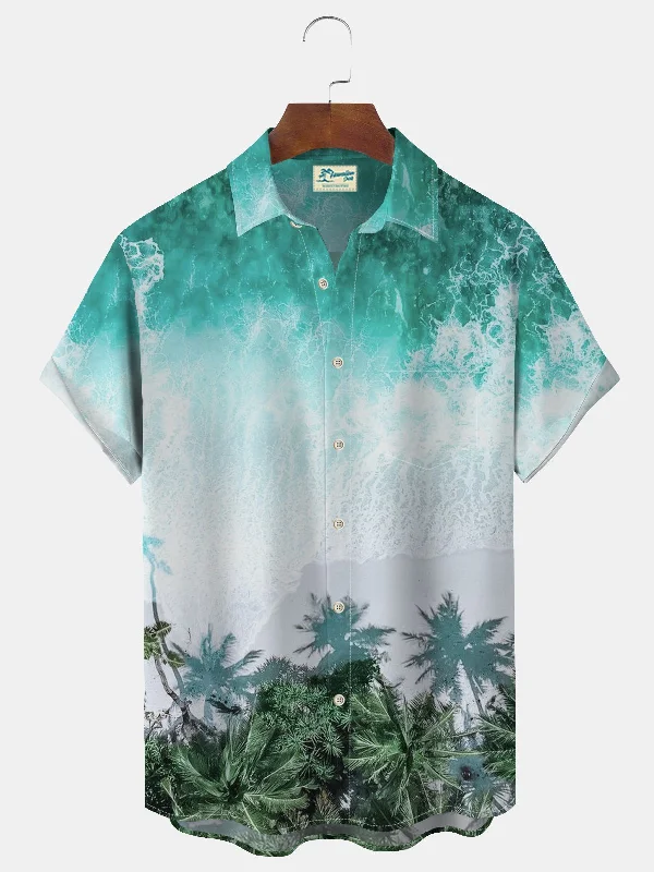 Coconut Palm Beach Print Men's Vacation Hawaiian Big and Tall Aloha Shirt