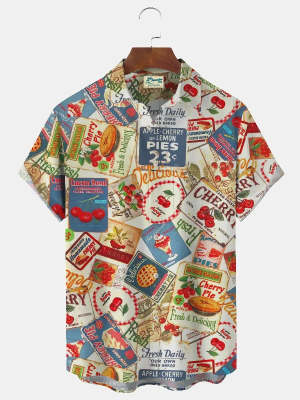 Hawaiian Fruit Print Men's Button Pocket Shirt