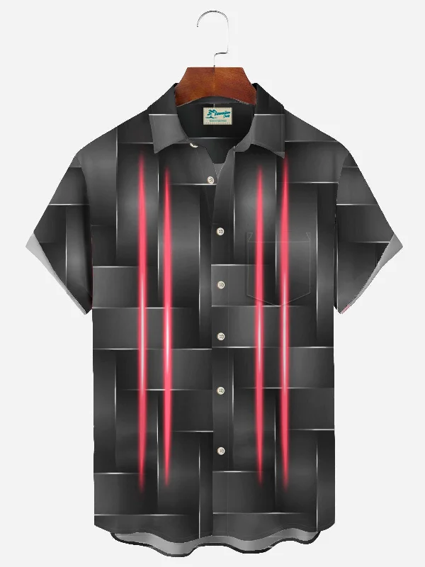 Vintage Gradient Textured Stripe Printed Men's Button Pocket Shirt