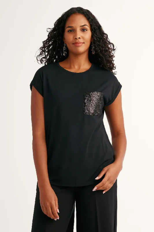 T-shirt à poche paillettes en modal - Femme