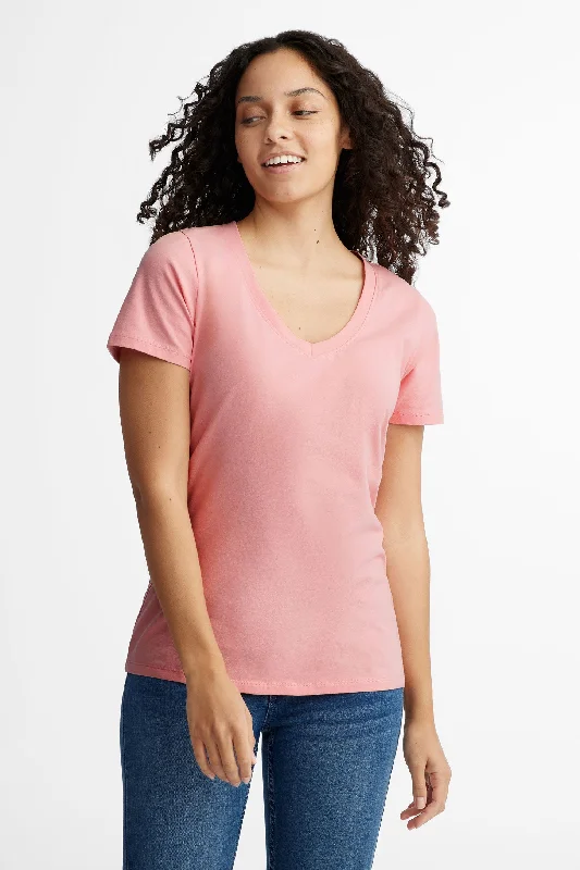 T-shirt col en V coupe semi-ajustée coton - Femme