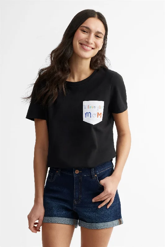 T-shirt col rond à poche en coton, 2/30$ - Femme