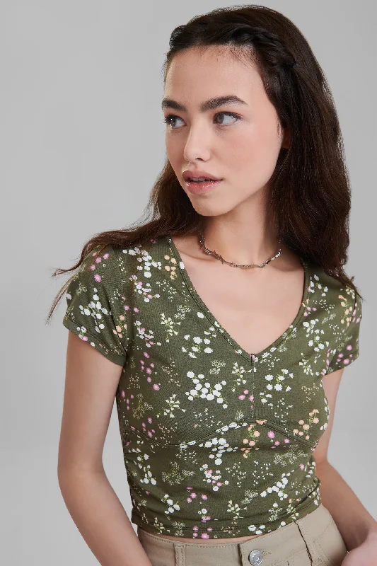 T-shirt coupe écourtée et ajustée imprimé floral - Femme