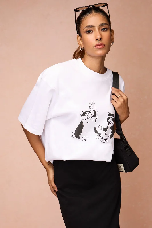 Women's Two Cats Behind Me White T-Shirt