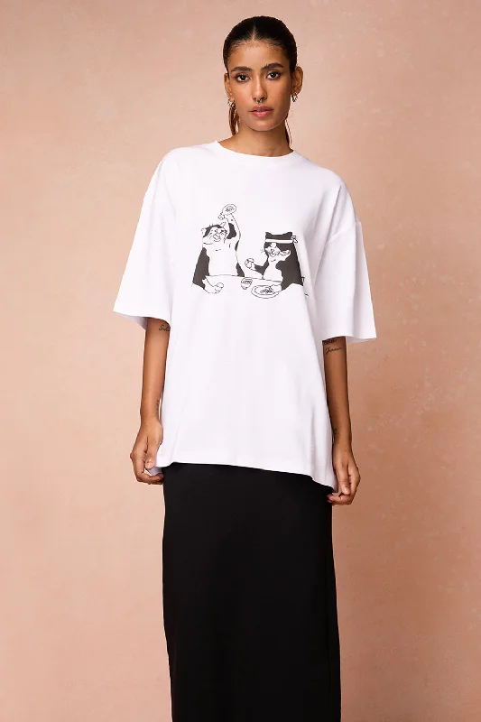 Women's Two Cats Behind Me White T-Shirt