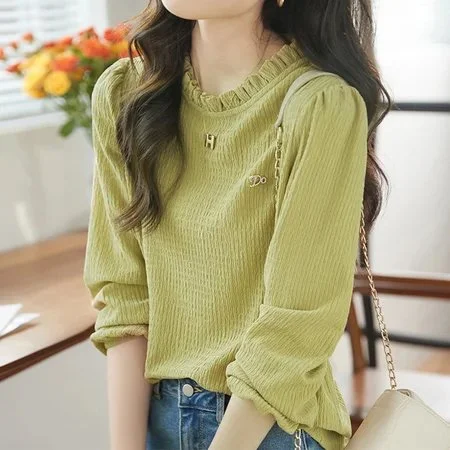 Yellow Shift Long Sleeve Ruffled Shirts & Tops