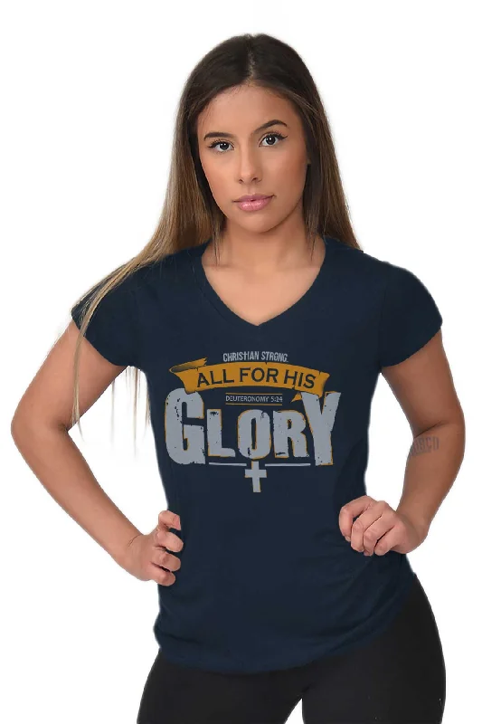 All for His Glory Junior Fit V-Neck T-Shirt