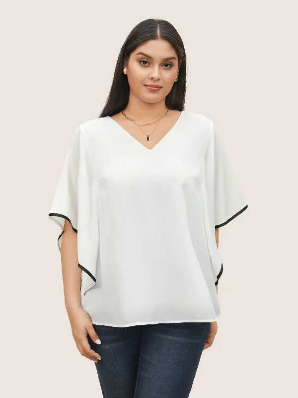 V Neck Contrast Webbing Dolman Sleeve Blouse