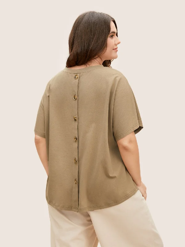 Cotton Back Button Detail Dolman Sleeve T-shirt