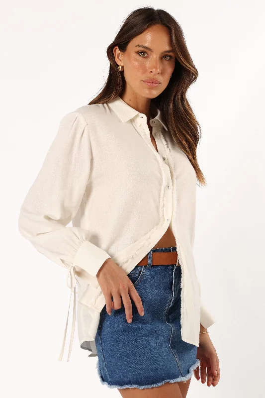 Dylan Long Sleeve Button Up Top - White