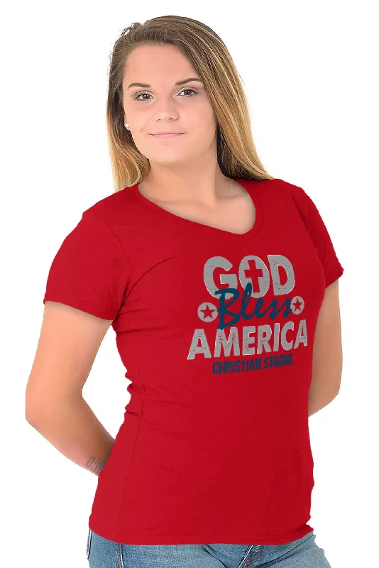 God Bless Patriotic Junior Fit V-Neck T-Shirt