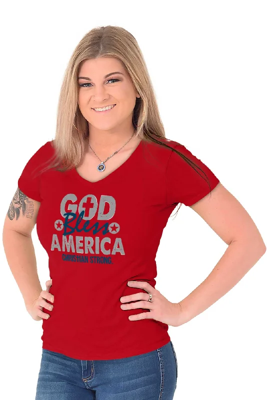 God Bless Patriotic Junior Fit V-Neck T-Shirt