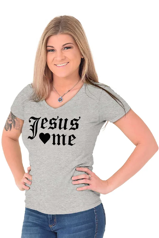 Jesus Hearts Me Junior Fit V-Neck T-Shirt