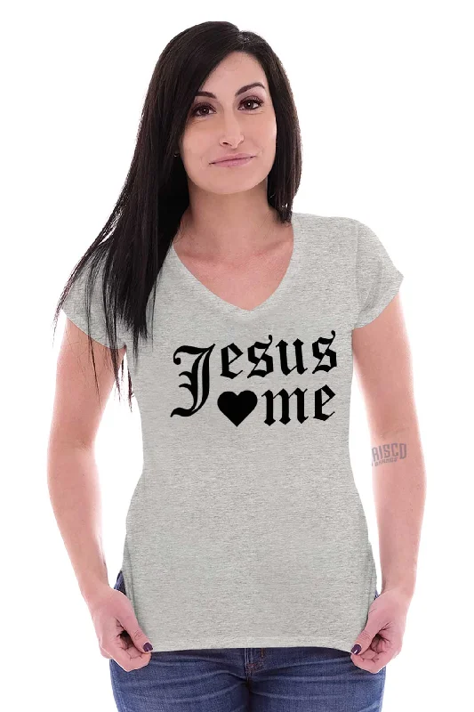 Jesus Hearts Me Junior Fit V-Neck T-Shirt