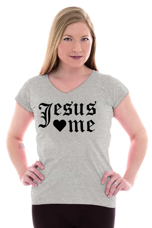 Jesus Hearts Me Junior Fit V-Neck T-Shirt