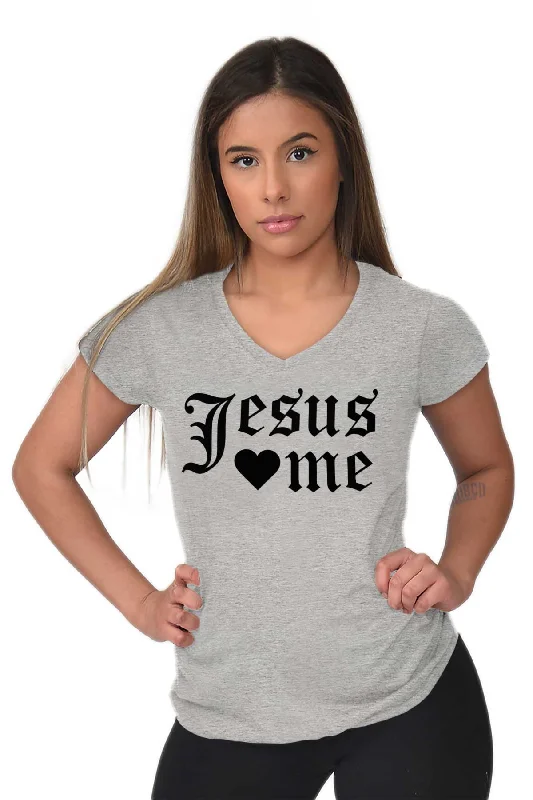 Jesus Hearts Me Junior Fit V-Neck T-Shirt