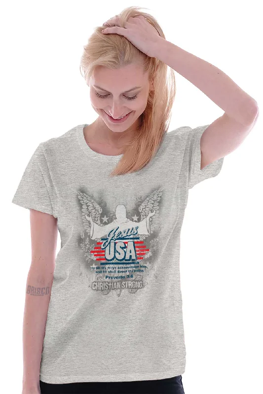 Jesus USA American God Christ Ladies T-Shirt