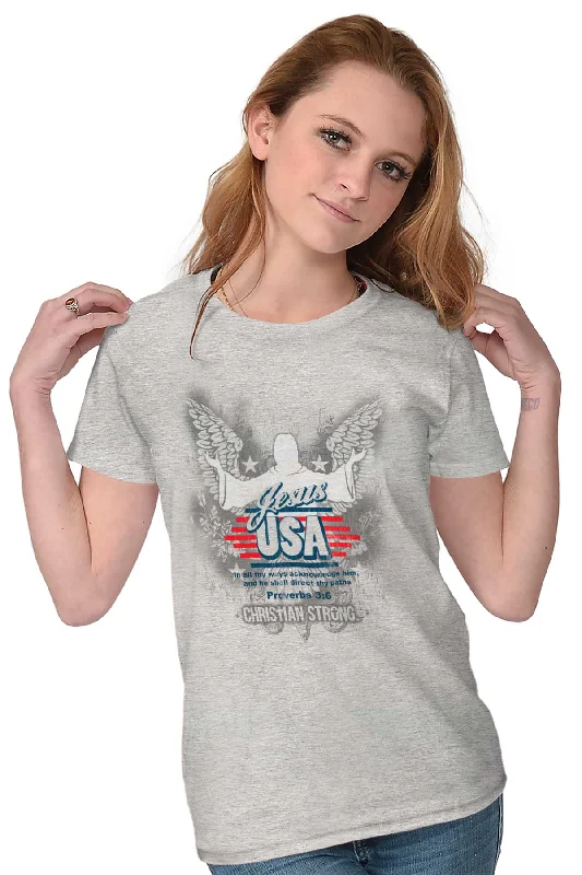 Jesus USA American God Christ Ladies T-Shirt