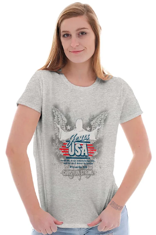 Jesus USA American God Christ Ladies T-Shirt