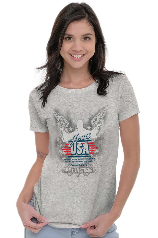 Jesus USA American God Christ Ladies T-Shirt