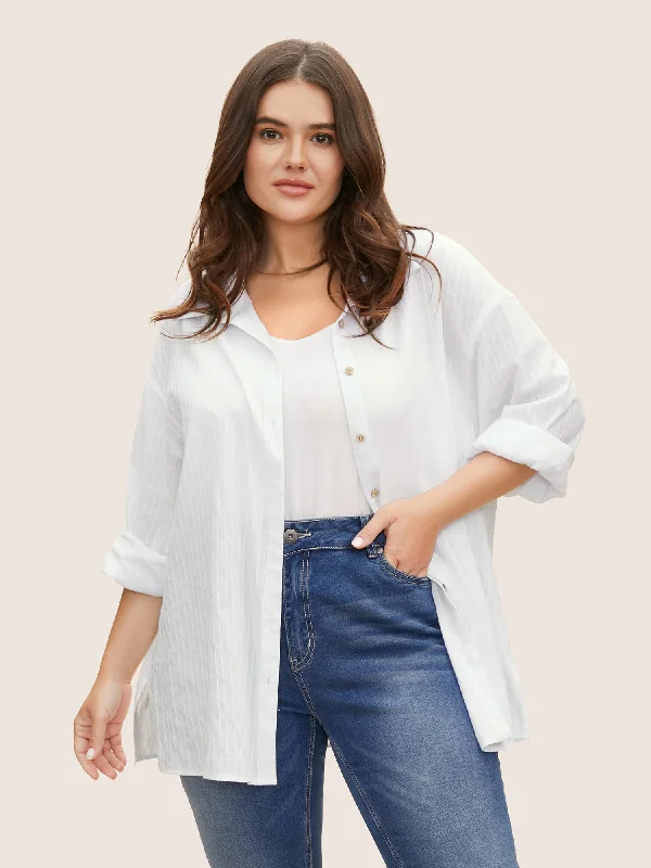 Texture Shirt Collar Drop Shoulder Sleeve Blouse