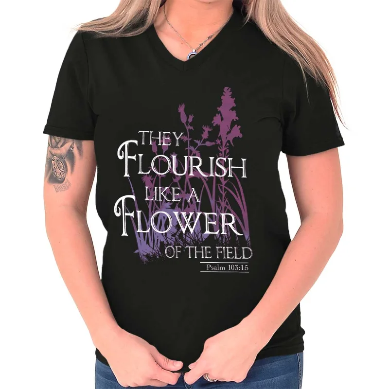 They Flourish Like A Flower V-Neck T-Shirt