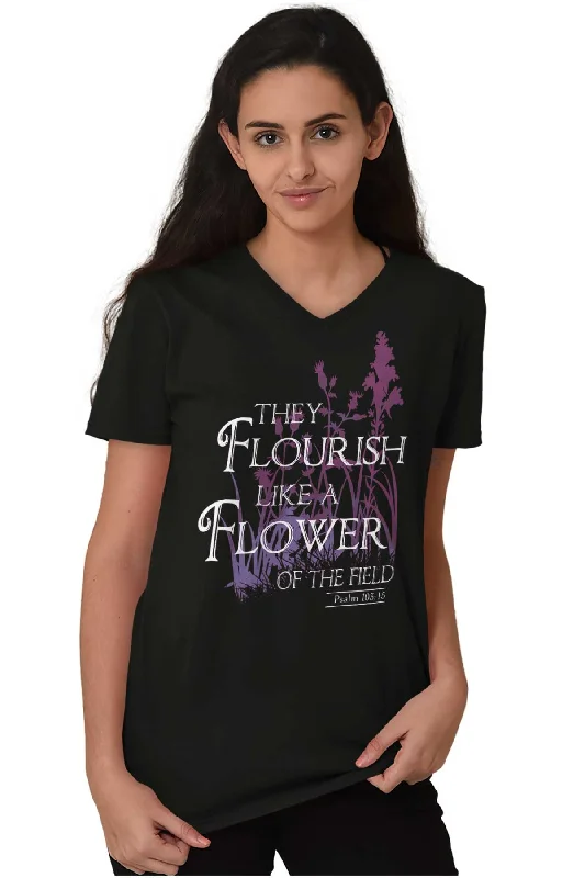 They Flourish Like A Flower V-Neck T-Shirt