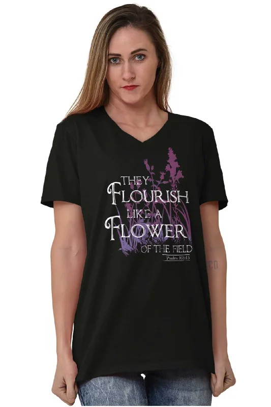 They Flourish Like A Flower V-Neck T-Shirt