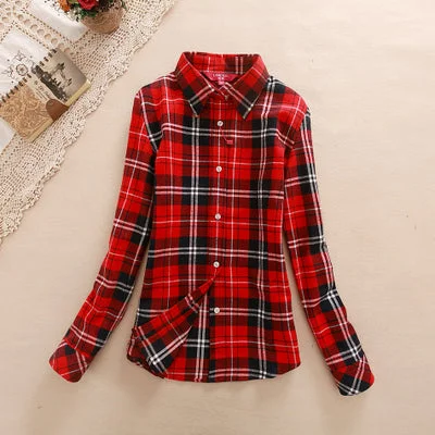 2017 Hot Sale Autumn Winter Ladies Female Casual Cotton Lapel Long-Sleeve Plaid Shirt Women Slim Outerwear Blouse Tops Clothing