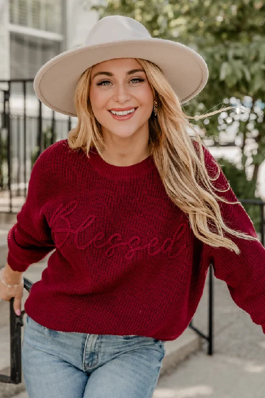 Blessed Burgundy Embroidered Sweater