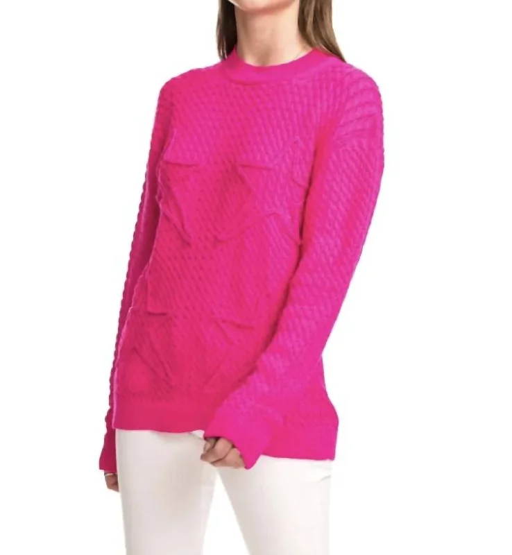 Cable Stars-Oversized Cable Sweater In Raspberry