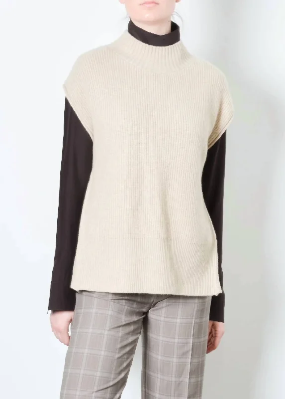 Cashmere Vest With Side Zip Sweater In Mushroom