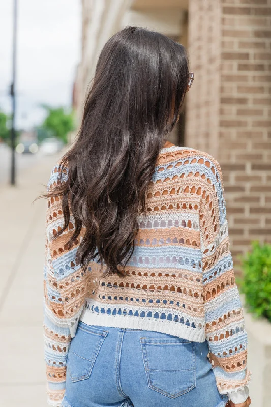 Different Views Blue Stripe Open Knit Sweater