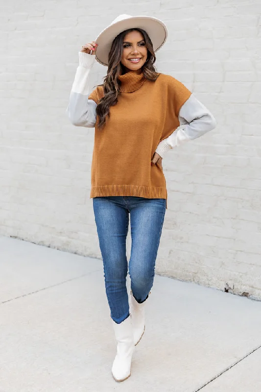 Brown Colorblock Turtleneck Sweater