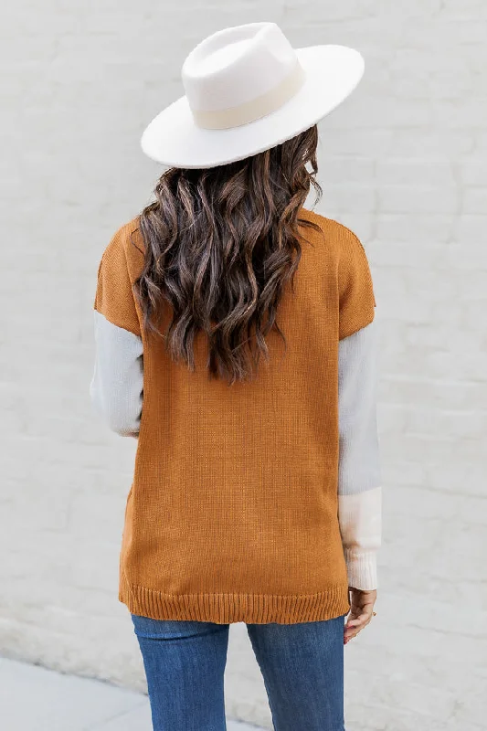 Brown Colorblock Turtleneck Sweater