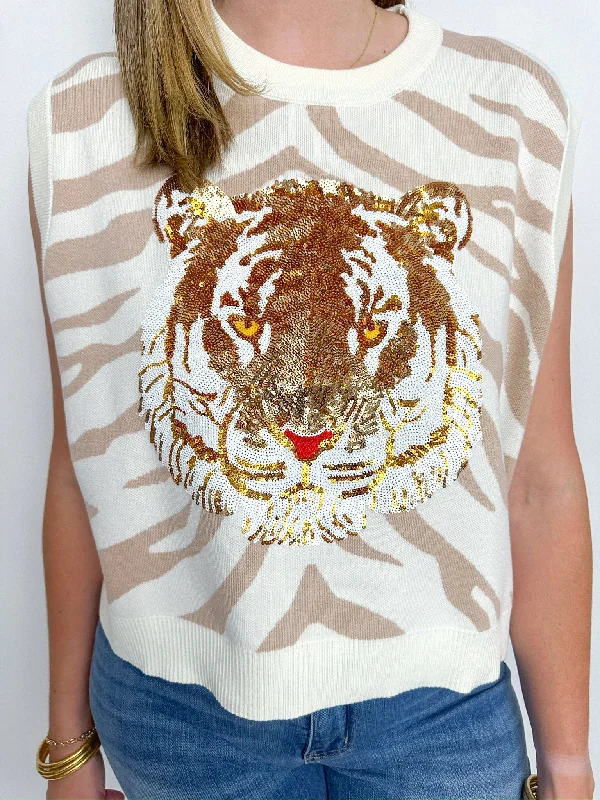 Sequin Tiger Face Sweater Vest