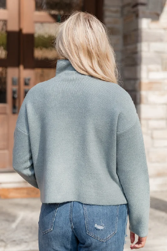 Give One Reason Blue Mock Neck Sweater